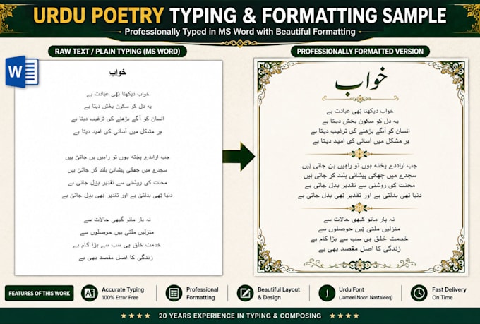 type english, arabic and urdu documents professionally